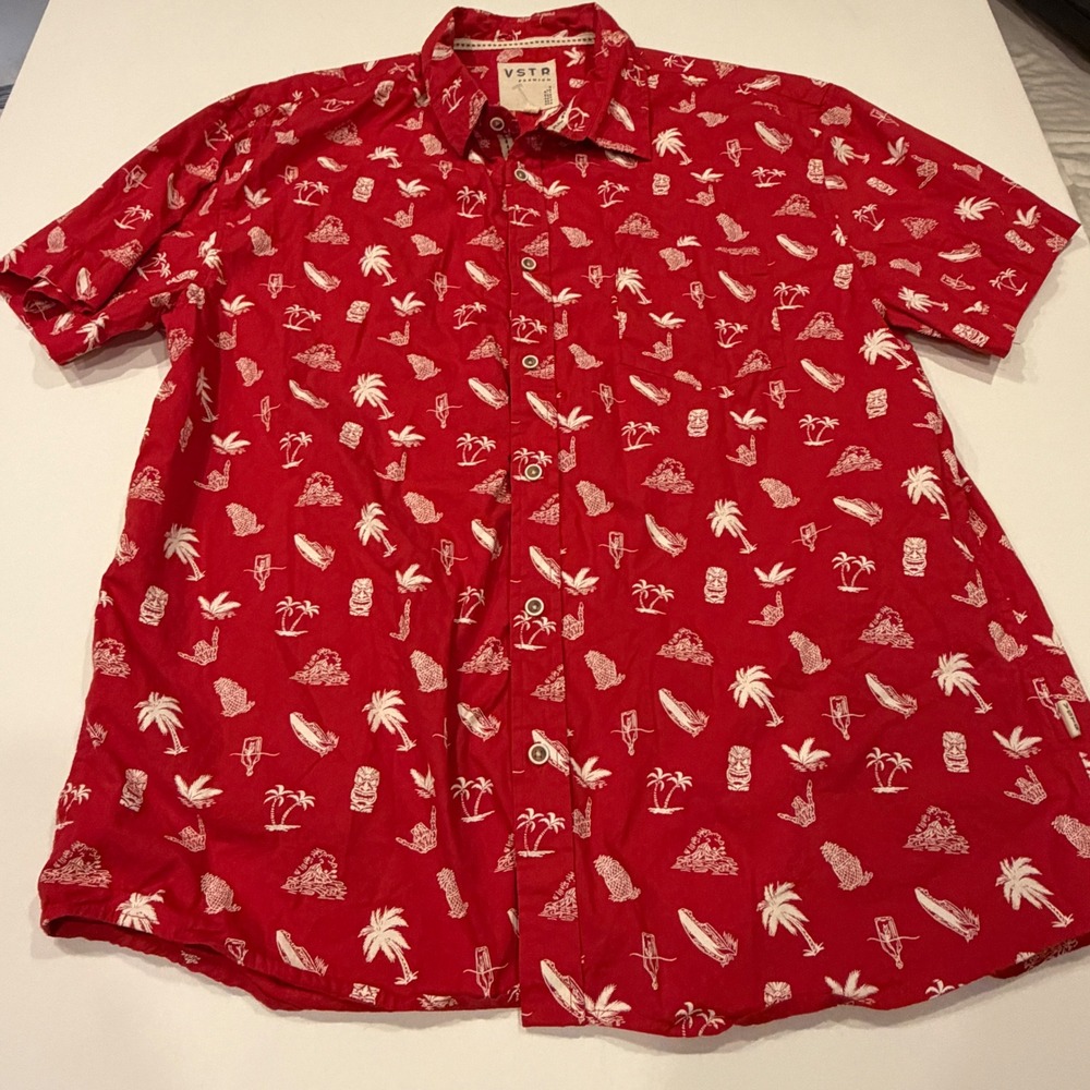 VSTR Premium Men's XXL Red Hawaiian Shirt Tiki Surf Pineapple Island Vacation